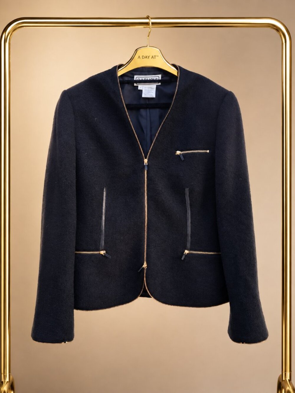 1980s 1990s Vintage Carlisle Wool Silk Leather Gold Zip Jacket 14 Hong Kong